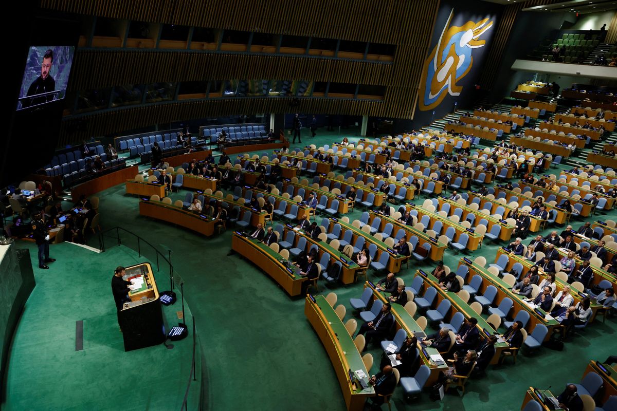 ​Ukraine's President Volodymyr Zelenskiy addresses the 79th United Nations General Assembly at U.N. headquarters in New York, U.S., September 25, 2024. 