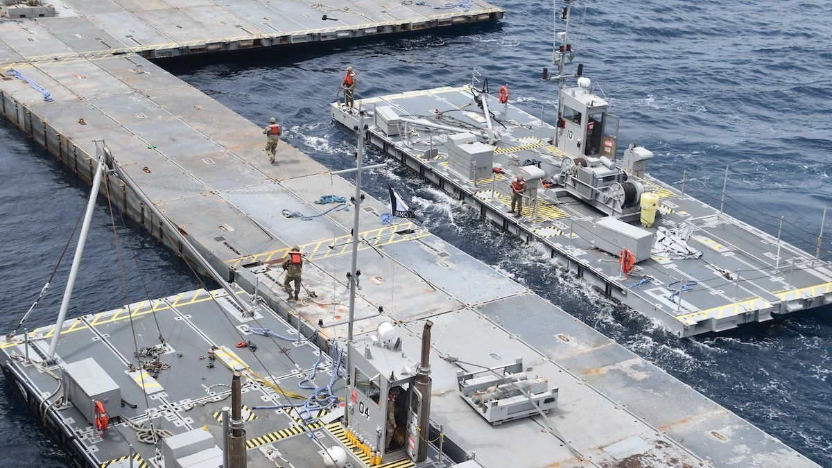US troops commenced work on the construction of the floating pier that will bring humanitarian aid into Gaza on Monday
