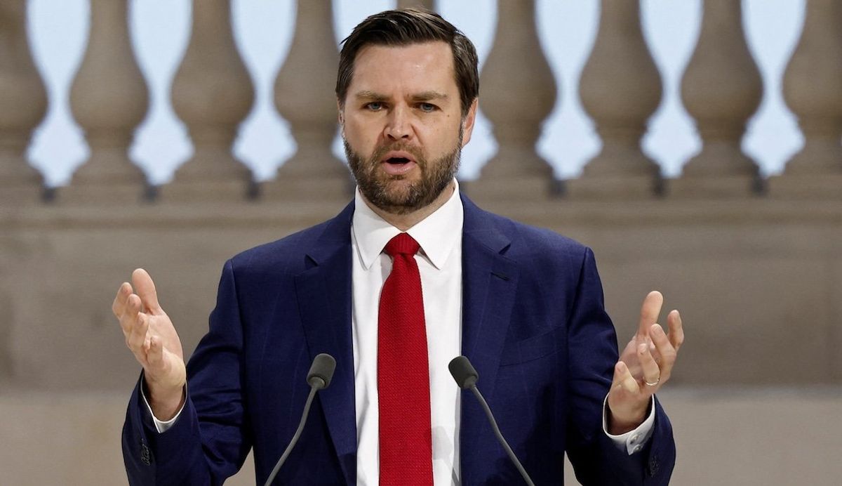 US Vice President JD Vance delivers a speech during the plenary session of the Artificial Intelligence Action Summit at the Grand Palais in Paris, France, on Feb. 11, 2025. 