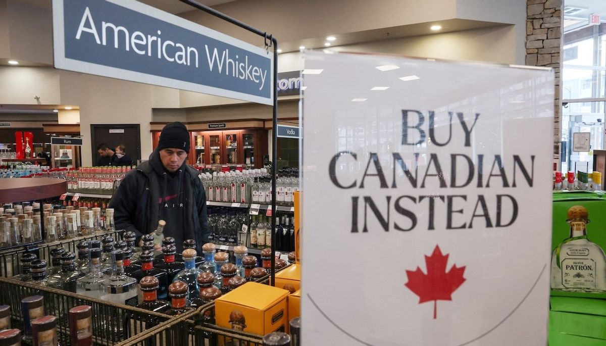 Vancouver liquor store displays "Buy Canadian Instead" sign