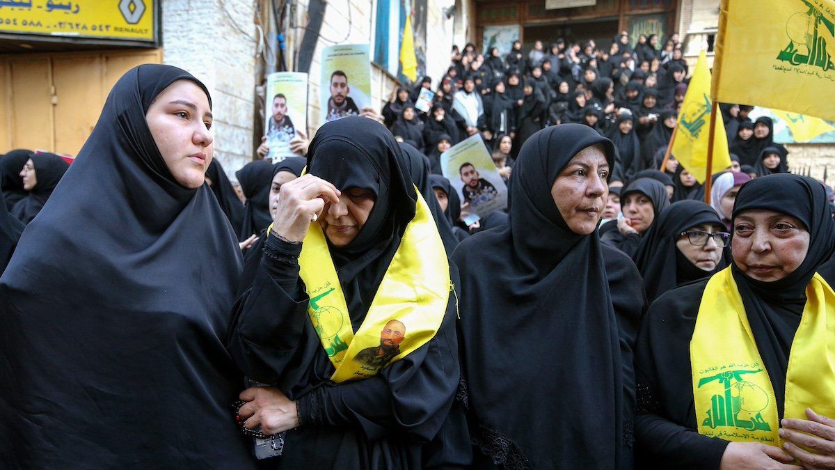 Women attend the funeral of the victims who were killed in electronic pagers explosion in Beirut southern suburb. 