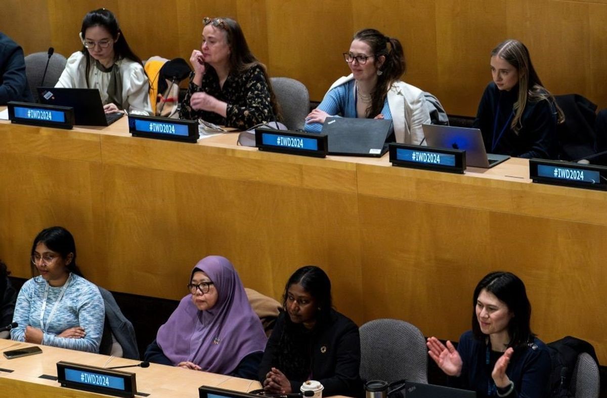 ​Women attend the observance of the International Women's Day 2024, at the United Nations in New York, U.S., March 8, 2024. 