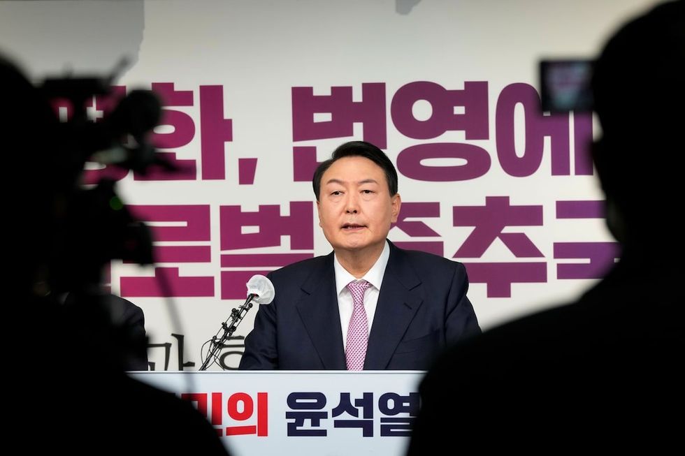 Yoon Suk-yeol, the presidential election candidate of South Korea's main opposition People Power Party (PPP), speaks during a news conference at the party's headquarters in Seoul, South Korea January 24, 2022. 